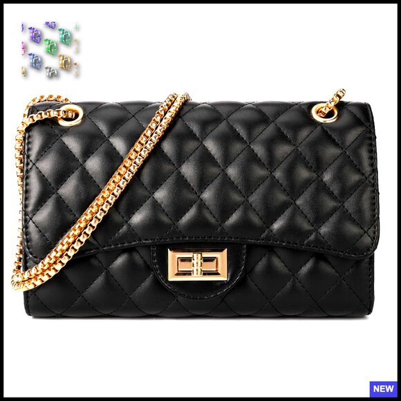 Handbags - Quilted Crossbody Purse Chain Strap Designer Shoulder Bag Elegant Chic
